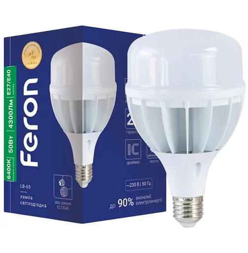 Лампа свiтлодiодна Feron LB-65 50Вт E27-E40 6400K (1517)