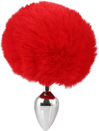 Анальна пробка класична металева з хвостиком 7,5 см BunnyTail Червона - фото 2