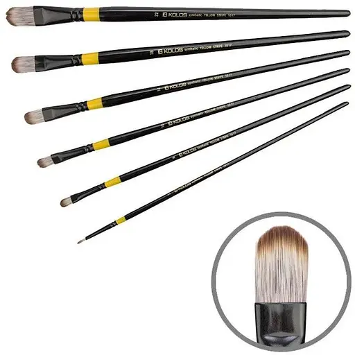 Пензель синтетика овальна Yellow stripe 1017 №2 довга ручка Kolos