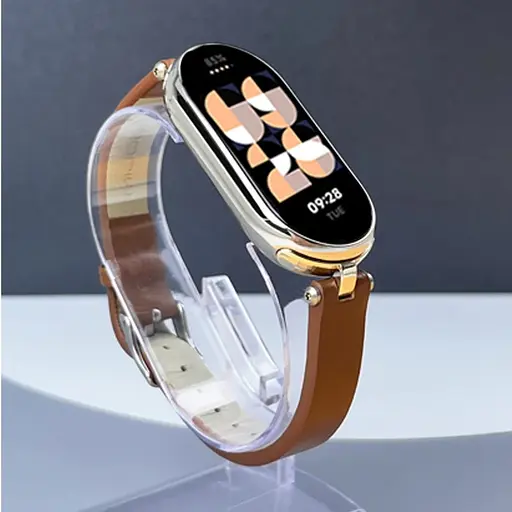 Шкіряний ремінець MiJobs для фітнес-браслета Xiaomi Mi Band 7 Type A коричневий, тримач - золотистий, - фото 4