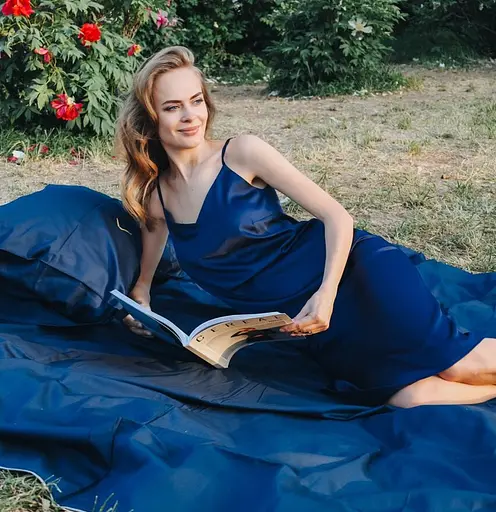 Комплект постельного белья Сатин Black Sea темно-синий - двуспальный - фото 5