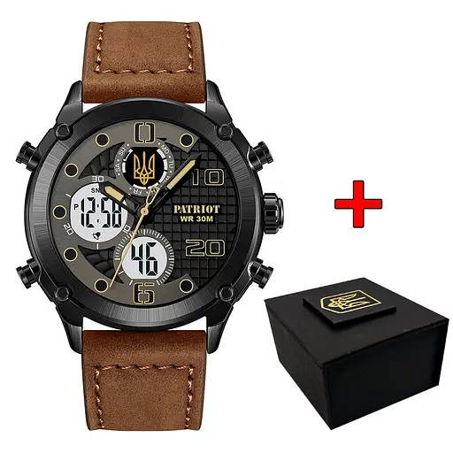 Наручний годинник чоловічий 017BKBR Тризуб золото Black-Brown Patriot acs0030989 - фото 1