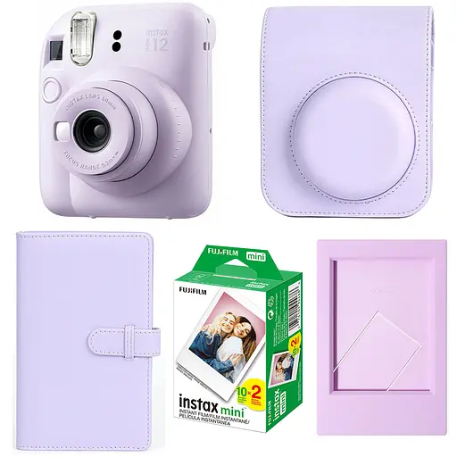 Набор камера Fujifilm Instax Mini 12, Фотобумага 20шт, Чехол, Фотоальбом 108 фото, Фоторамка Фиолетовый - фото 1