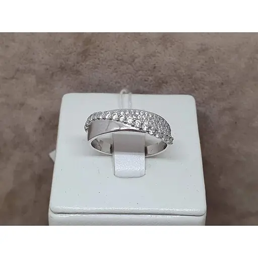 Серебряное кольцо Агни Диагональ с фианитами. 1244/1Р-CZ 18,5 - фото 5