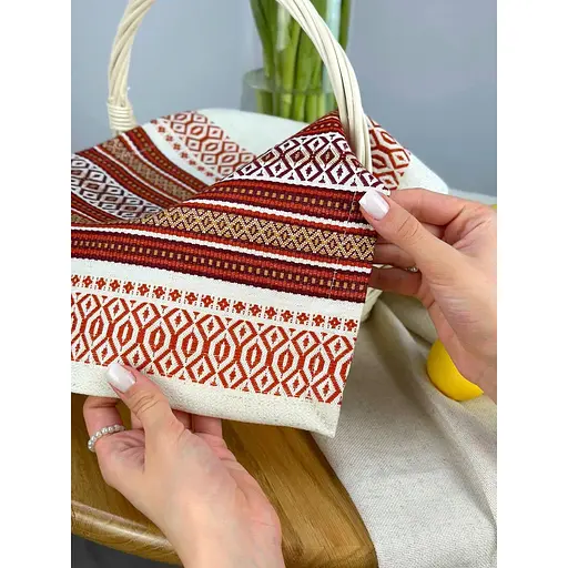 Комплект Великодній кошик Буковина маленька з лляним рушником 45х30 см Промінь червоний та свічкою - фото 7