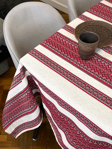 Лляна скатертина великодня з українським орнаментом Рандеву червоний 290х150 см - фото 8