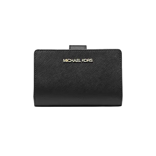 Жіночий шкіряний гаманець MICHAEL KORS (середній, чорний, золотистий логотип)