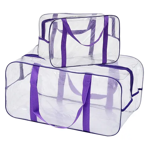 Набор прозрачных сумок в роддом: размер S 30х20х15 см + размер L 50х25х30 см (розовые) - фото 1