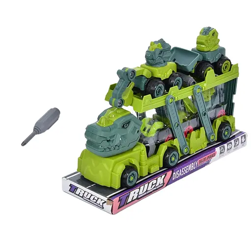 Конструктор Трейлер-Динозавр на шурупах (трейлер, машинки-динозаври 4 шт.), викрутка (В асортименті), 2022-30