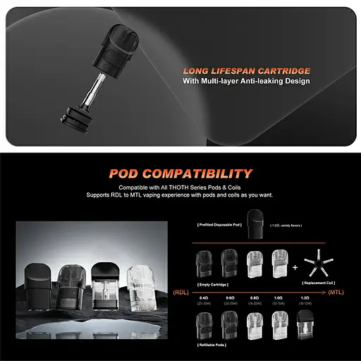 Підсистема електронна сигарета Kumiho THOTH G Lite Pod 650mAh 2ml Kit Tiger Orange (18167) - фото 6