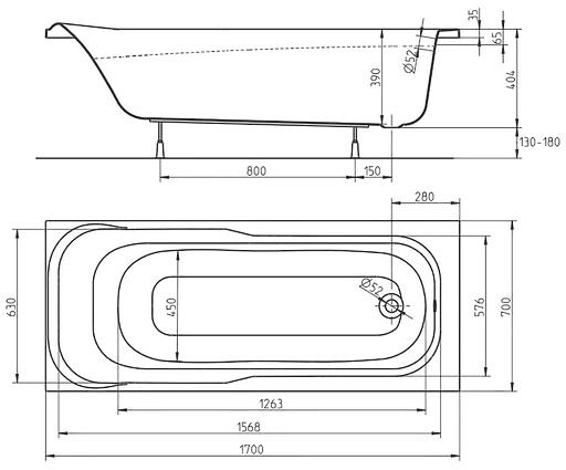 Ванна акрилова Kolo Sensa 170x70 XWP357000N - фото 2