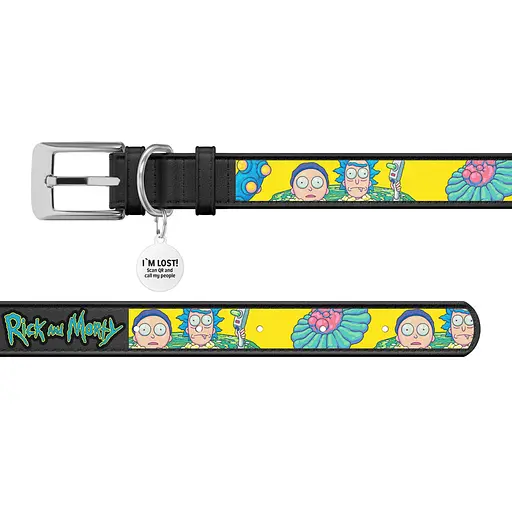 Нашийник для собак шкіряний Waudog Design з QR-паспортом "Рік та Морті 1" XL Ш 35 мм Д 46-59 см чорний - фото 3