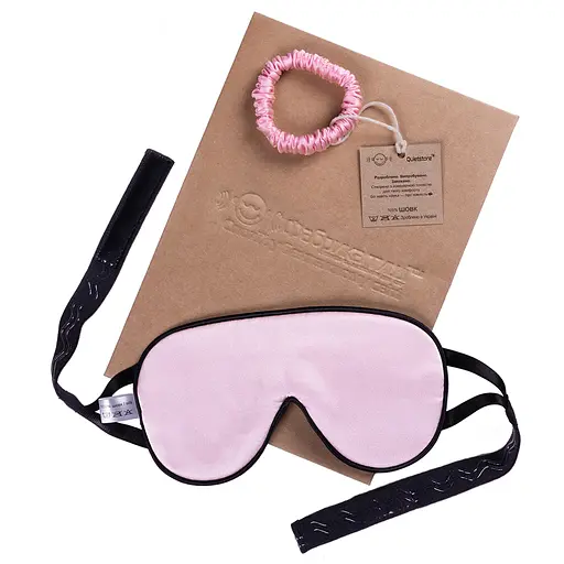 Подарунковий набір Чумацький Шлях: шовкова маска + шовкова резинка для волосся розмір S Рожевий (1221-02)