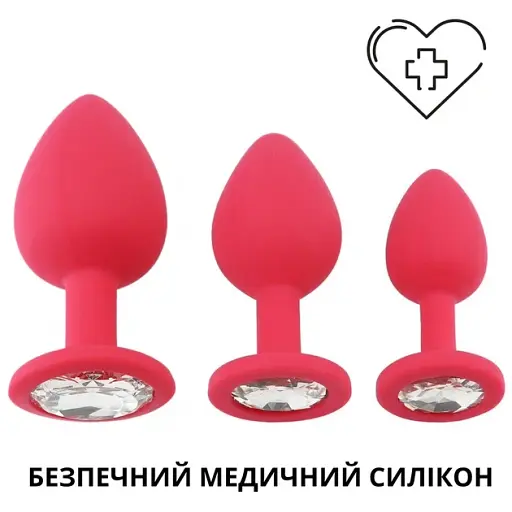 Набір анальних пробок I’MCUM Crystal Harmony Силіконові з кристалом 3 шт Червоний (IM-KGS201_set_red) - фото 3