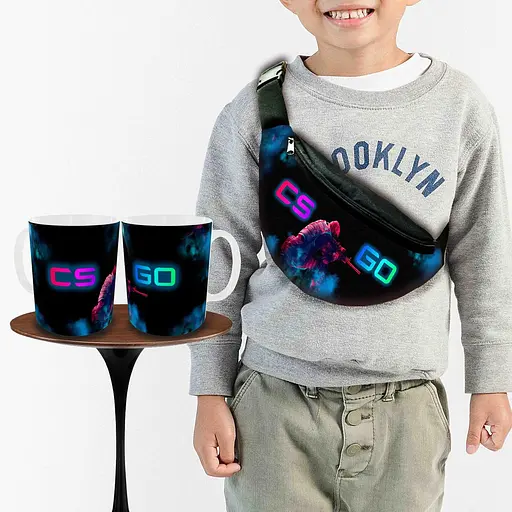 Подарочный набор :Сумка-бананка+ Кружка контр-страйк CS GO "Counter-Strike" детский,для мальчика (00254)