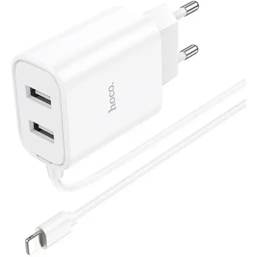 Зарядний пристрій Hoco C103A 2 порти + вбудований кабель Lightning - фото 1