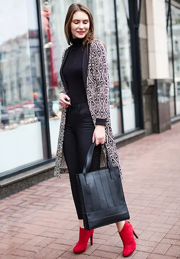 Шкіряна жіноча сумка шоппер Бетсі чорна - фото 8