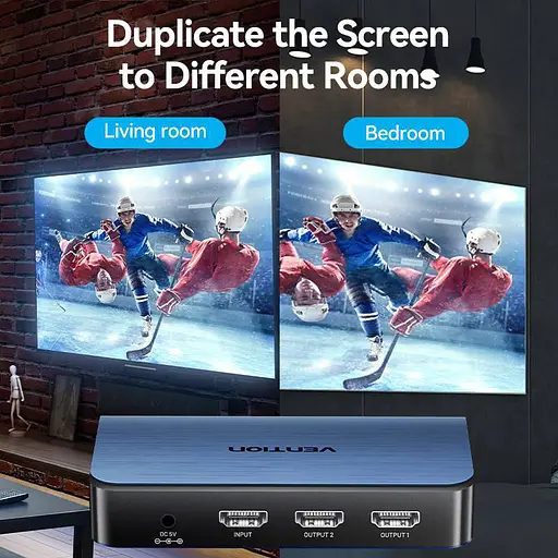 Сплиттер HDMI 2.0 UHD 4K 60Hz 3D, HDCP 1x2 ports Blue Aluminum Alloy Vention - фото 6