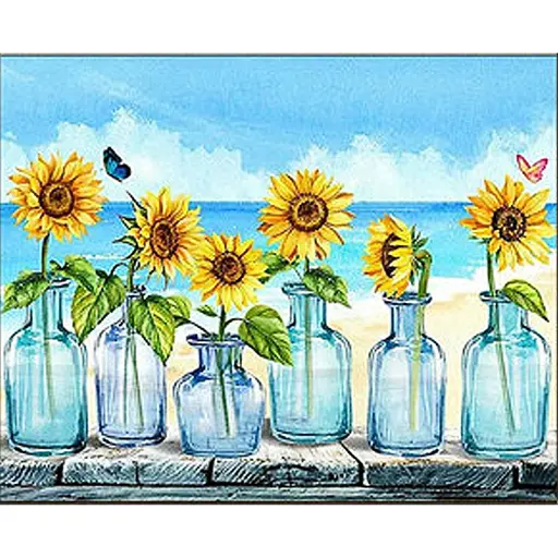 Алмазная мозаика Strateg ПРЕМИУМ Подсолнечники у моря размером 30х40 см (HEG86086) - фото 1
