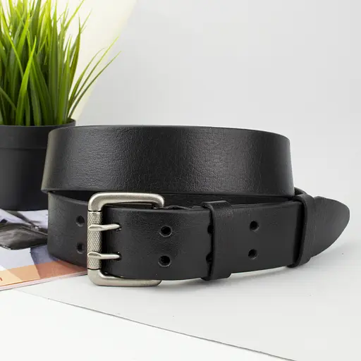 Ремень мужской кожаный широкий JK-4561 черный двухшпеньковый (130 см) - фото 1