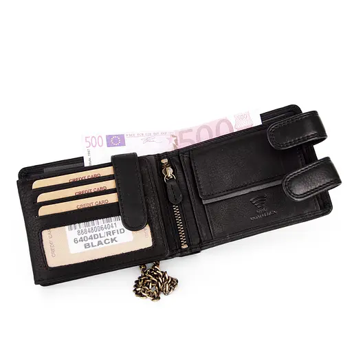 Мужское кожаное портмоне Hill Burry 6404DL черное на кнопках с цепочкой - фото 6