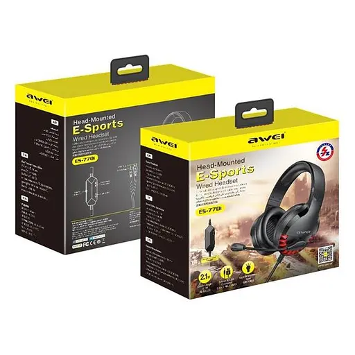 Проводная игровая гарнитура Awei ES-770i Gaming earphone with LED, USB, 3.5mm, 2.1m, black - фото 4
