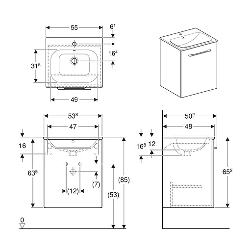 Тумба з умивальником Geberit Selnova Square 55 см 501.248.00.1 Білий - фото 2