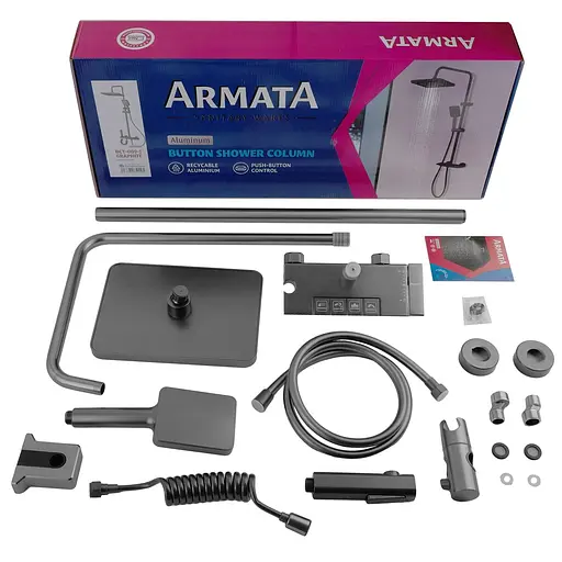 Душевая система Armata BCT-009-J graphite с кнопочным переключателем 4 режима CH6511, Графит - фото 8