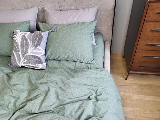 Комплект постельного белья Washed Cotton из вареного хлопка оливковый  - двуспальный - фото 3