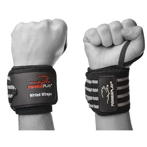 Кистьові бинти PowerPlay 3081 Чорно-Сірі (пара) (PP_3081_Grey) - фото 1