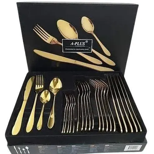 Набор столовых приборов A-Plus 1421 Gold 6 персон 24 Золотой - фото 1