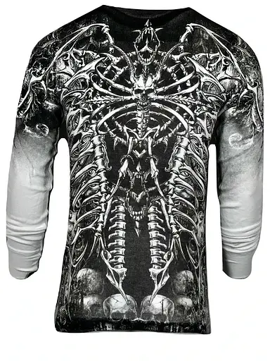 Футболка с длинным рукавом Xtreme Couture by Affliction Men's Thermal Shirt Catacombs Skull Biker 3XL  - фото 2