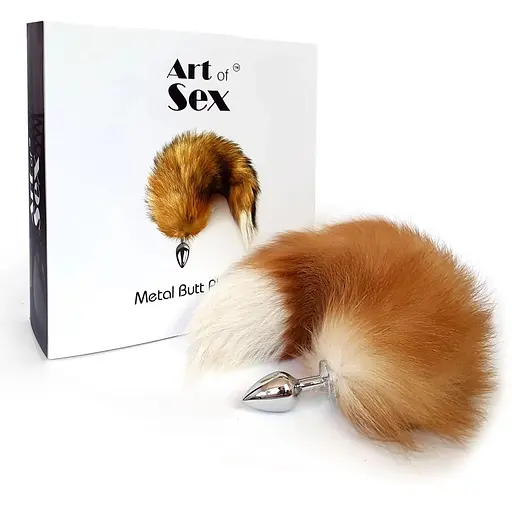 Металева анальна пробка Art of Sex з хвостом із натурального хутра Size M Red fox - фото 5