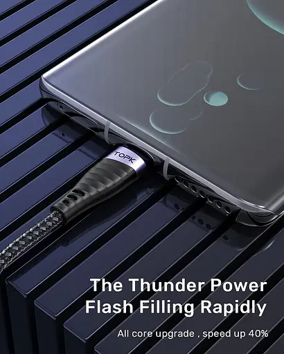 Кабель для заряджання iPhone TOPK, нейлоновий кабель преміумкласу USB-A до Lightning 2m MFI - фото 5