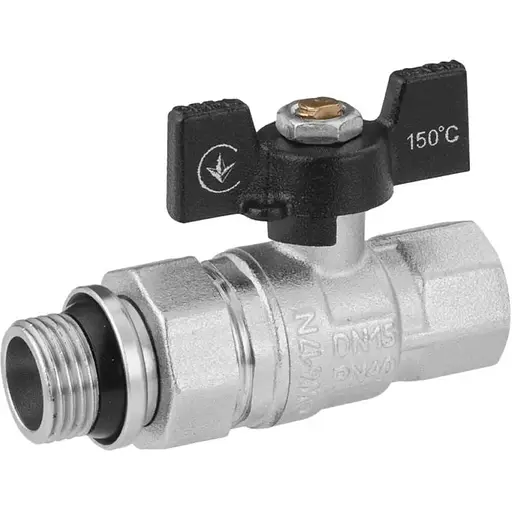 Кран-американка кульовий Kroner прямий 1/2" ВЗ PN40 метелик, нікельований (CV033220) - фото 1