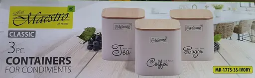 Набор металлических емкостей Maestro MR-1775-3S-IVORY с бамбуковой крышкой для чая кофе и сахара 3шт - фото 5