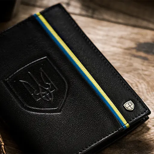 Кошелек кожаный мужской Peterson 303UP черный с трезубом в коробке - фото 2