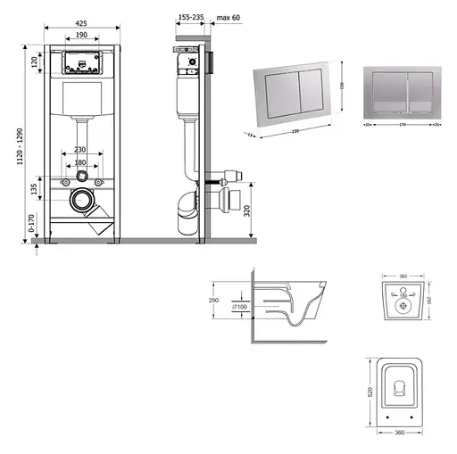 Набір Q-tap Nest 4 в 1 підвісний унітаз Crow Ultra Quiet 520x360x290 + комплект інсталяції QT05335172W48205 - фото 7