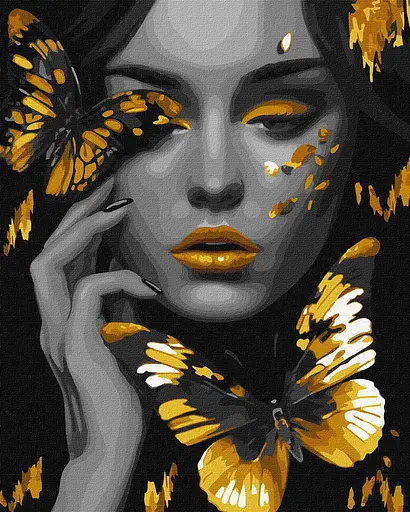 Набір для розпису по номерах Дівчина із золотими метеликами з фарбами металік extra, 40x50 см, КНО8307