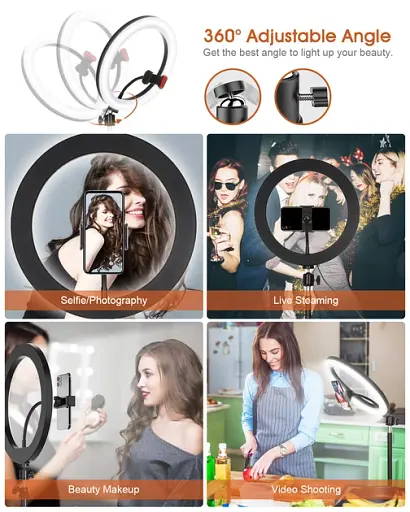 Кольцевая лампа со штативом Elegiant EGL-06 10" Черно-белая Factory Recertified g5 - фото 6