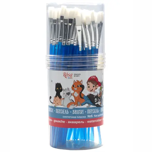 Синтетика плоска №6 тубус 60 шт синя ручка пензель Rosa Kids - фото 2