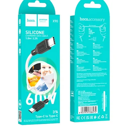 Кабель Hoco X90 Cool 60W silicone charging data cable for Type-C to Type-C Білий - фото 2