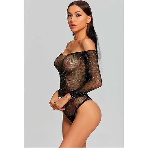 Боді спокусливе прикрашене стразами S/M/L Чорний K000255 - фото 2