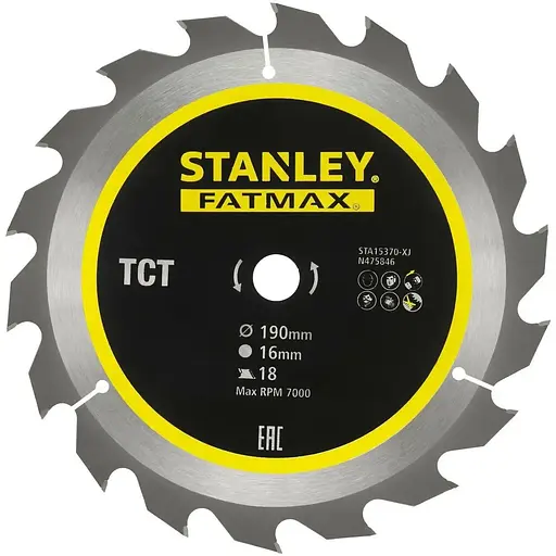 Диск пильный Stanley Fatmax TCT для древесины и фанеры 190 х 16 мм 18 зубьев (STA15370)