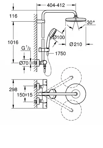 Душова система з термостатом Grohe Tempesta 27922001, Хром - фото 3