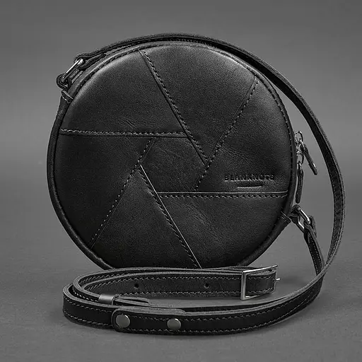 Шкіряна кругла жіноча сумка Бон-Бон Krast чорна - фото 8