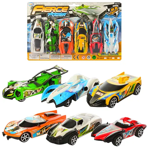 Набор машинок, 6 шт., на листе (В ассортименте)