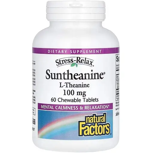L-теанін Natural Factors Stress-Relax Suntheanine L-Theanine 100 mg, 60 жувальних таблеток для покращення сну