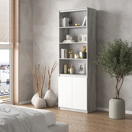 Шкаф для книг Vays пенал с полками R-29 Бетон-Белый фасад