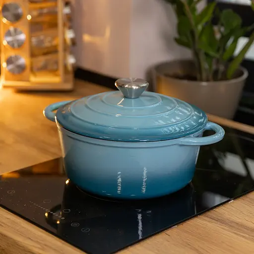 Каструля чавунна 2.5 л емальована з кришкою посуд для тушкування запікання кухонна Синій Premium Cookware HP-1-14-BLUE - фото 10